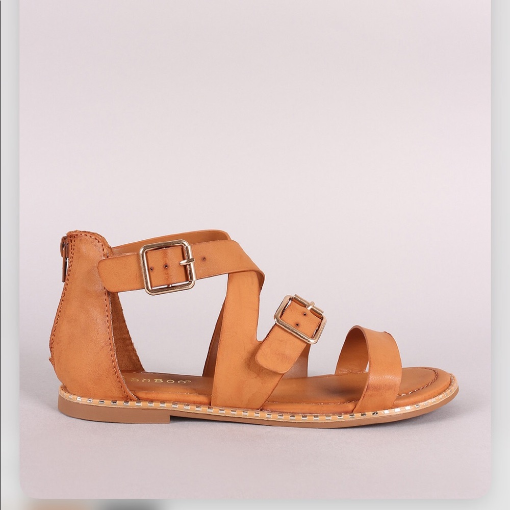 Strappy Open Toe Metallic Trim Flat Sandal - Picture 6 of 8